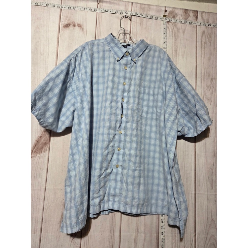 IZOD‎ Saltwater Cotton Mens 4X Blue Plaid Short Sleeve Button Down Shirt Pocket